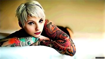 Blonde With Short Hair And Ink Sleeves; Nice Wallpaper